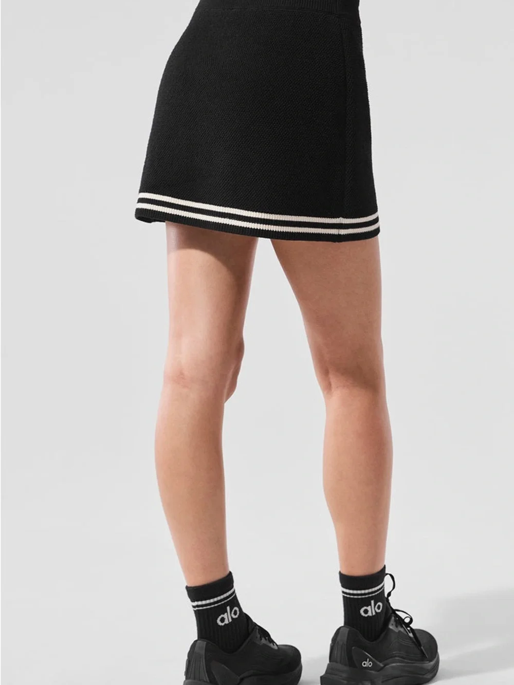 ALO Yoga Black Knit Skirt with White Stripe